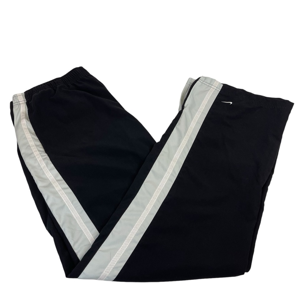 Nike Womens Warm Up Track Pants Large 12-14 Black Stripe Drawstring Pockets